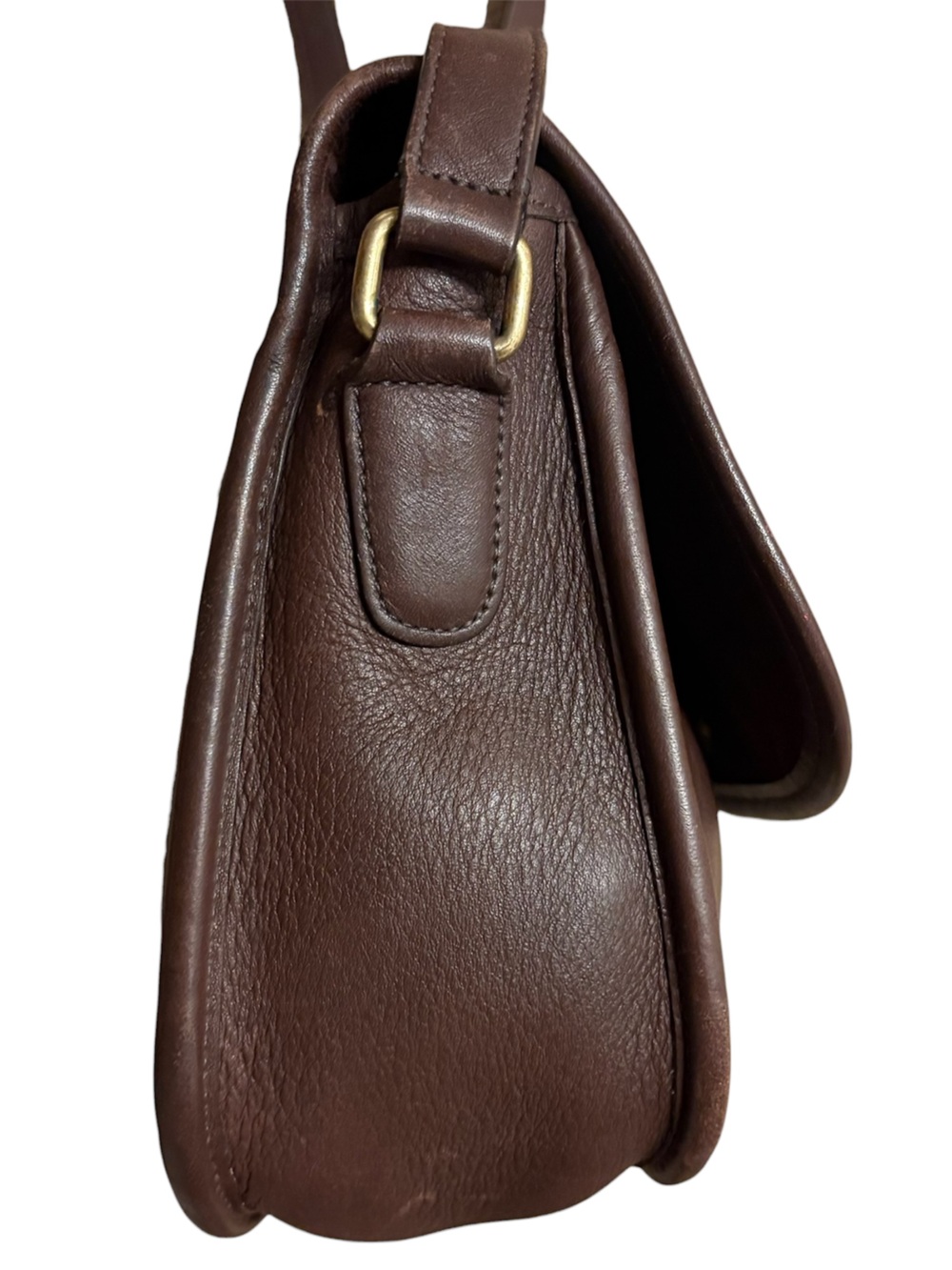 Vtg 9790 Brown Leather Saddle Bag Turnlock Adjustable Strap - Picture 3 of 14